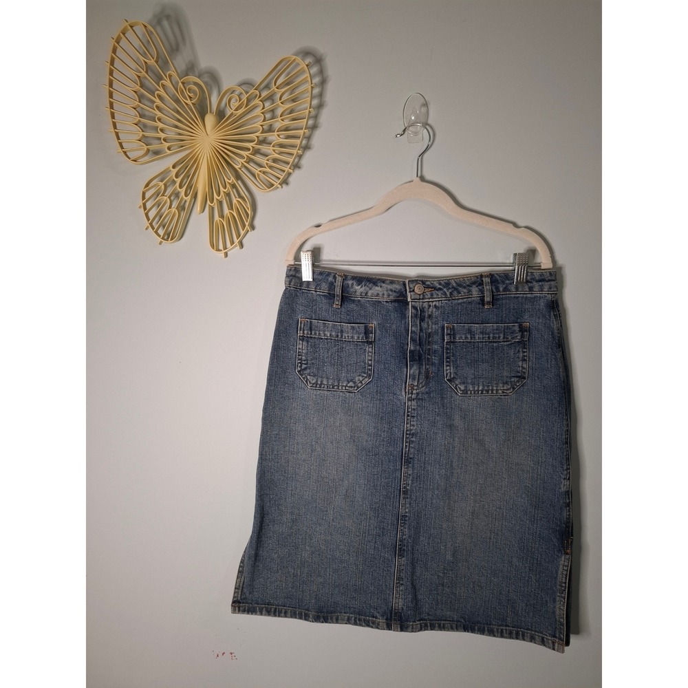 Old Navy Blue Jeans Denim Skirt Mid Wash Y2K Front Pocket Mini Midi Size 8